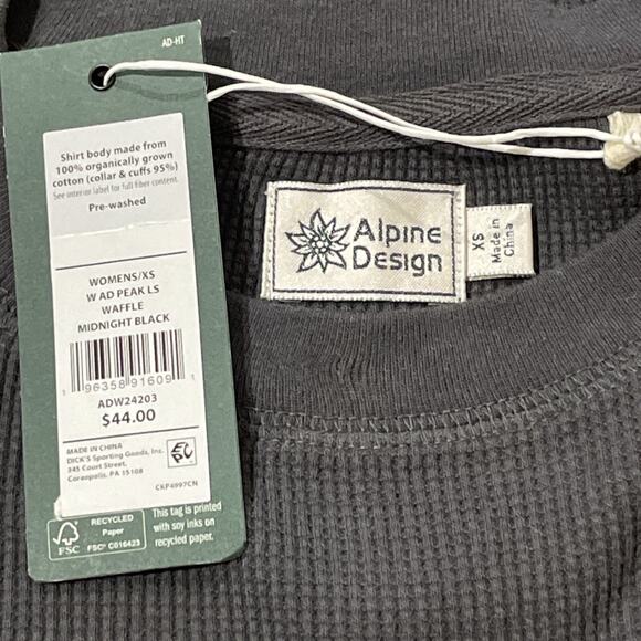 NWT Alpine Design Women's Peak Long Sleeve Waffle Shirt XS Midnight Black Reg 44 - Picture 3 of 7